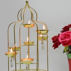 ROYALSTUFFS  Metal Hanging Lantern with Beads Home Decoration for Bedroom, Livingroom, Home Office Ideal for Gifting - Matte Gold 