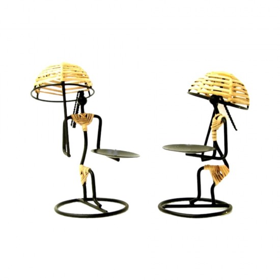ROYALSTUFFS Umbrella Lady Tealight Holders (Set of 2)