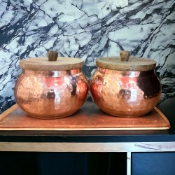 ROYALSTUFFS Copper Finished Hammered Metal Jar Set with wooden lid (Air Tight) 4×4 inches