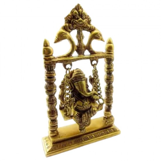 ROYALSTUFFS Ganesha on Swing Statue Idol Brass Height ( 8 Inch)