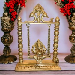 ROYALSTUFFS Ganesha on Swing Statue Idol Brass Height ( 10 Inch)