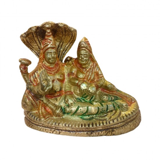 ROYALSTUFFS  Brass Lord Vishnu with Lakshmi Rest Upon Shesha Naag - Brass Laxmi Narayan Statue Dimension - (5.5x4x1.5) in inches Decorative Showpiece 
