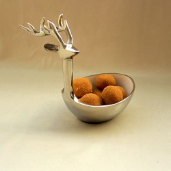 ROYALSTUFFS Multipurpose Golden Metallic Holiday Decorative Deer Bowl 8 inch Tall (Silver)