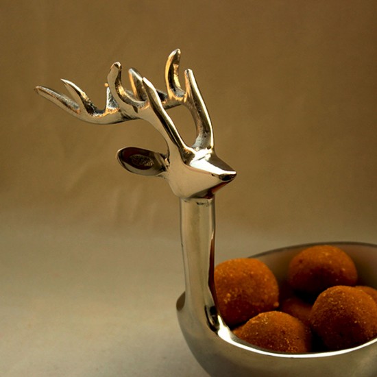 ROYALSTUFFS Multipurpose Golden Metallic Holiday Decorative Deer Bowl 8 inch Tall (Silver)