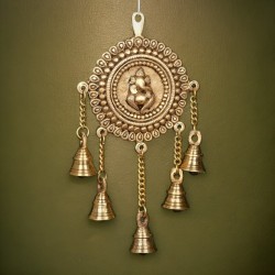  Ganesh Hanging with Bells - Brass Hanging Bells for Pooja Room Decoration