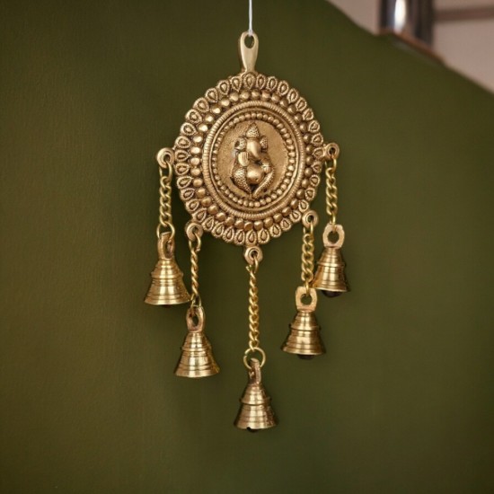  Ganesh Hanging with Bells - Brass Hanging Bells for Pooja Room Decoration