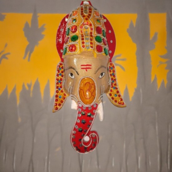 Ganesha Vighnaharta Colored Metal Wall Mask