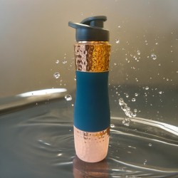 Designer Copper Hammered Sipper Bottle with Silicone Grip - 1 Liter
