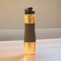 Designer Copper Hammered Sipper Bottle with Grey Silicone Grip - 1 Liter