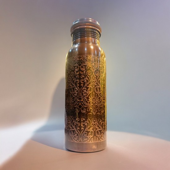 Laser Etching Antique Pure Copper Water Bottle - 1 Liter