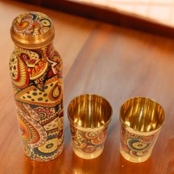 Colorful Enamel Finish Copper Bottle (1 Liter) with Two Colorful Enamel Finish Brass Glasses