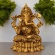 Indian Handmade Brass Antique Finish 10-Inch Lord Ganpati Murti on Lotus Base - 4.5 KG 