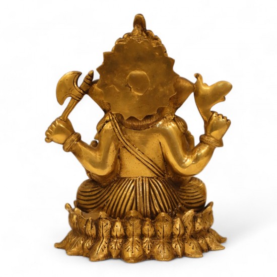 Indian Handmade Brass Antique Finish 10-Inch Lord Ganpati Murti on Lotus Base - 4.5 KG 