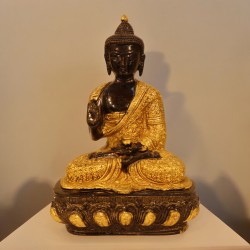 Gold & Black Embossed Brass Meditating Blessing Buddha - 11 Inches