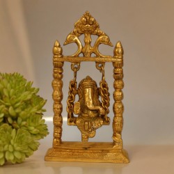 10-Inch Brass Lord Ganesha Idol on a Swing - Handmade Antique Finish