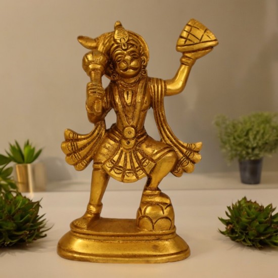 Antique Brass Hanuman Parvat Standing Statue Idol - 6 Inch