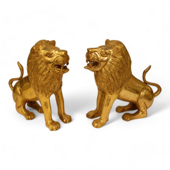 royalstuffs Brass Antique Finish Lion Pair - 6 Inch