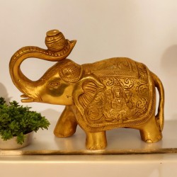  Brass Antique Finish Gaj Laxmi Elephant Decorative Showpiece - 4 Inch