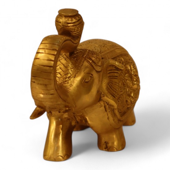  Brass Antique Finish Gaj Laxmi Elephant Decorative Showpiece - 4 Inch