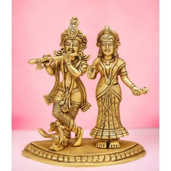 Handmade Brass Antique Finish Radha Krishna Ji - 6 Inch