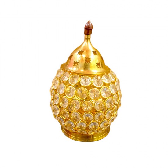 7-Inch Brass Crystal Matki Shape Akhand Jyoti Diya