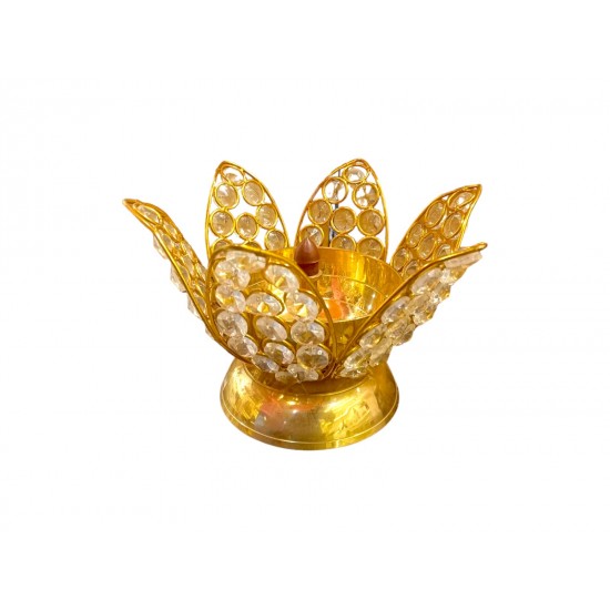 Brass Lotus Kamal Shape Akhand Crystal Diya - 5 Inch