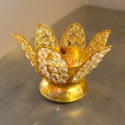 Brass Lotus Kamal Shape Akhand Crystal Diya - 5 Inch