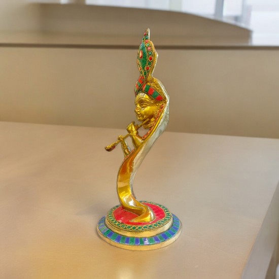 Brass Antique Finish with Melamine Stone Work Hawaï Krishna Ji Murlidhar - 13 Inch Height, 2.7 kg Weight