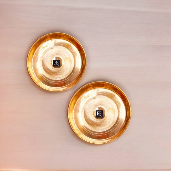 SET OF 2 Traditional Design Pure Copper Plates with Circular Ring Design - 11 Inch Diameter