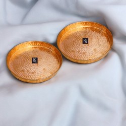 Set of 2 Traditional Design Pure Copper Plates with Hammered Design -12-inch Diameter