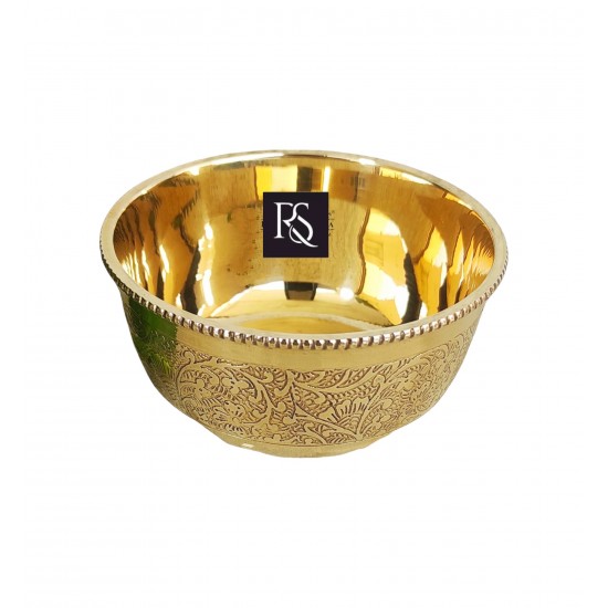 Handcrafted Pure Brass Embossed Round Shaped Bowl -150ml