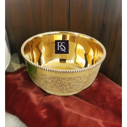 Handcrafted Pure Brass Embossed Round Shaped Bowl -150ml