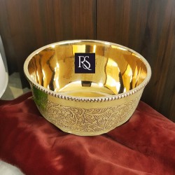 Handcrafted Pure Brass Embossed Round Shaped Bowl -150ml