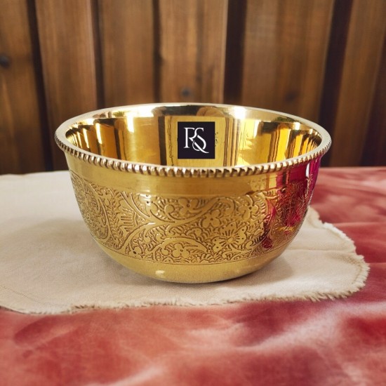 Handcrafted Pure Brass Embossed Round Shaped Bowl -150ml