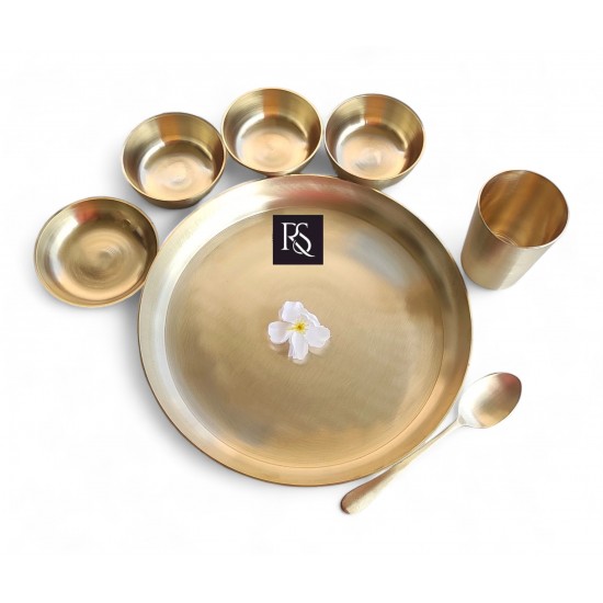 Pure Brass Matt Finish 7-Piece Dinner Set / Thali Set