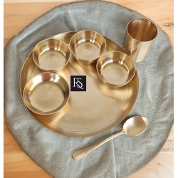 Pure Brass Matt Finish 7-Piece Dinner Set / Thali Set