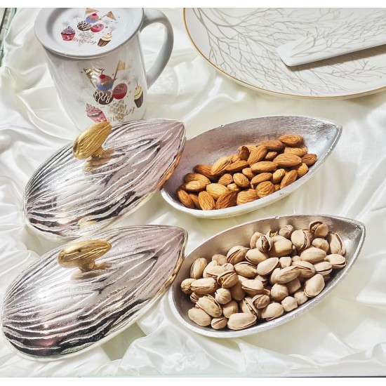 RoyalStuffs Set of 2 Handcrafted Almond Aluminum Dry Fruit Boxes