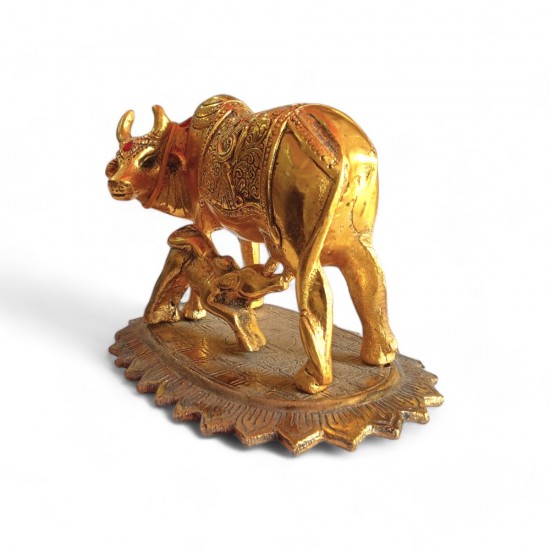 ROYALSTUFFS Kamdhenu Collections Aluminum Cow and Calf Statue Showpiece