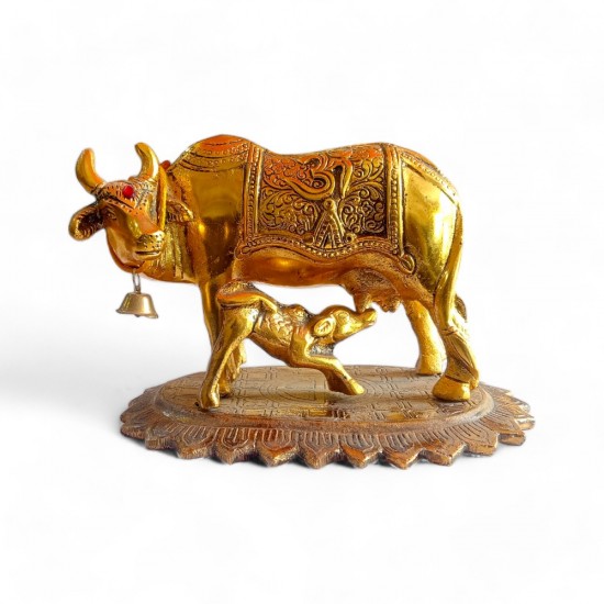 ROYALSTUFFS Kamdhenu Collections Aluminum Cow and Calf Statue Showpiece