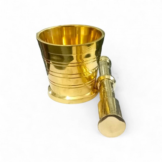 8-Inch Brass Mortar Pestle Hand Smasher Kitchen Khalbatta Okhli Masher