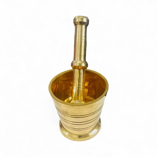 8-Inch Brass Mortar Pestle Hand Smasher Kitchen Khalbatta Okhli Masher