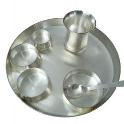 11.5 inch Royal Heritage Brass Thali Set with Silver Polish – 7 Piece Dining Collection