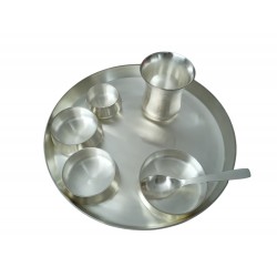 11.5 inch Royal Heritage Brass Thali Set with Silver Polish – 7 Piece Dining Collection