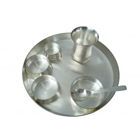 11.5 inch Royal Heritage Brass Thali Set with Silver Polish – 7 Piece Dining Collection