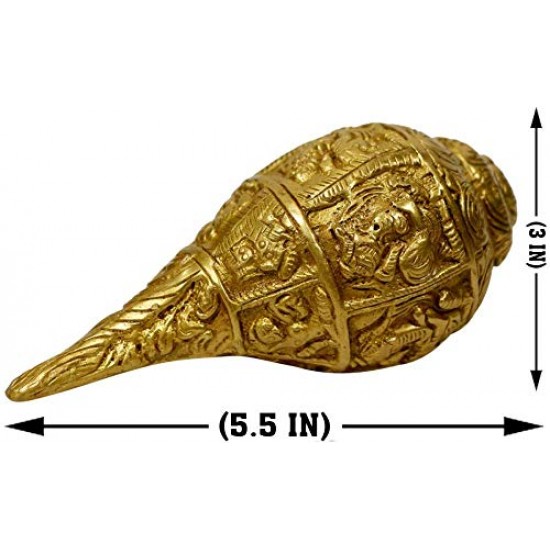 Heavy Metal Brass Ganesha on Shankh (Golden, 1 KG)